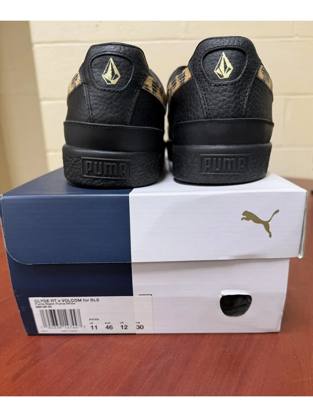 Size 12 PUMA Clyde RT x Volcom x Billy's Leopard Print - Black NEW WITH BOX